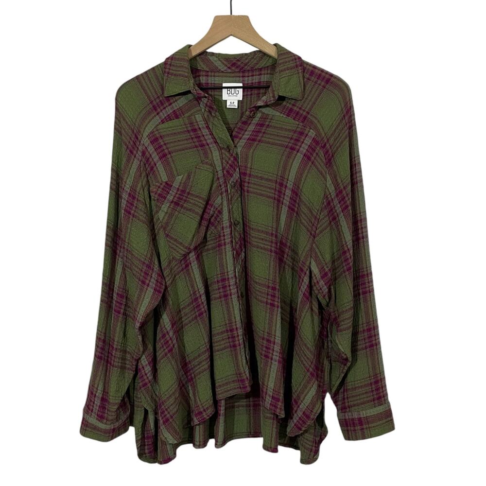 Urban Outfitters BDG Lachlan Flannel Button-Down Shirt - Green Multi - Small